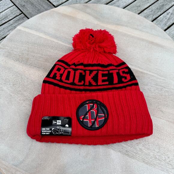 Houston Rockets Mens Winter Hat Red New Era Cuffed Pom Knit Lined 2021 Draft New - Picture 11 of 11